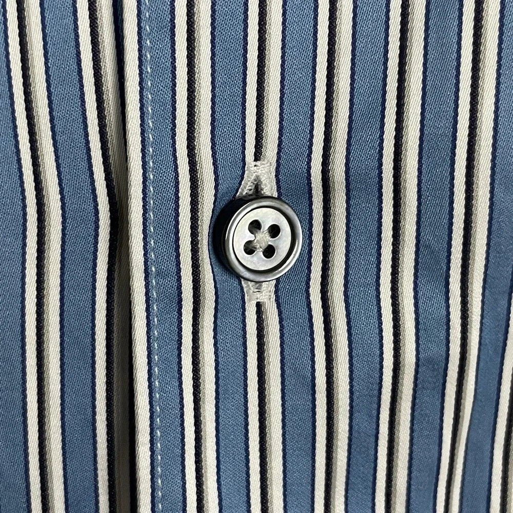 Ermenegildo Zegna Italy Size XL Button Down Long Sleeve Blue White Striped Shirt